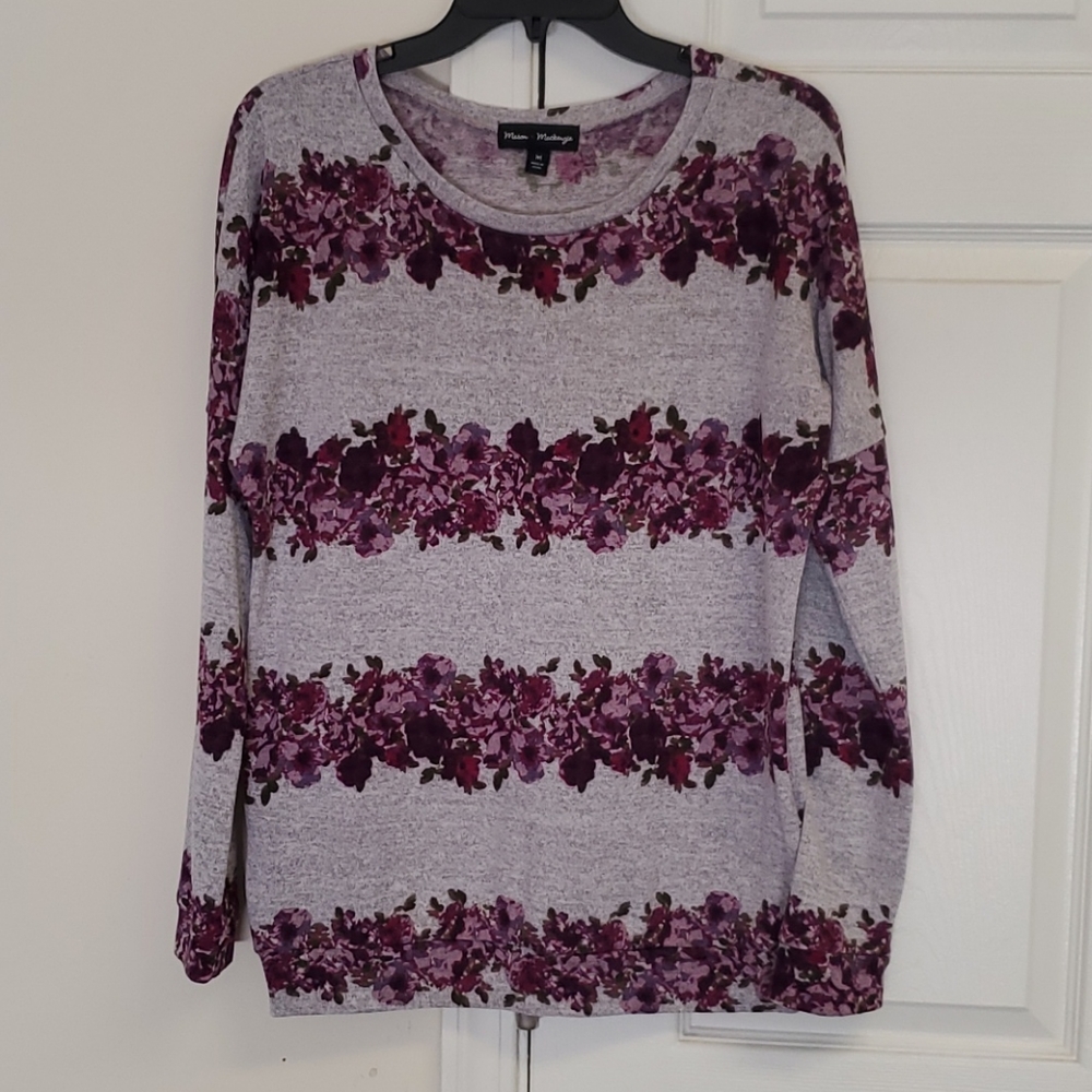 Mason + Mackenzie Floral Long Sleeve Knit Tee Top, Size M